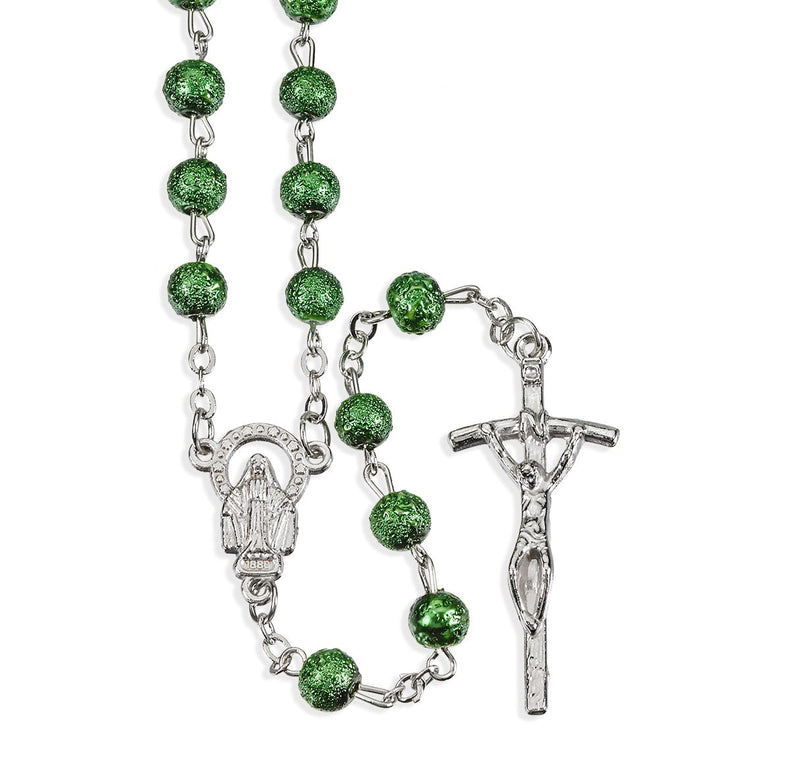 6MM GREEN HAMMERED BEAD ROSARY