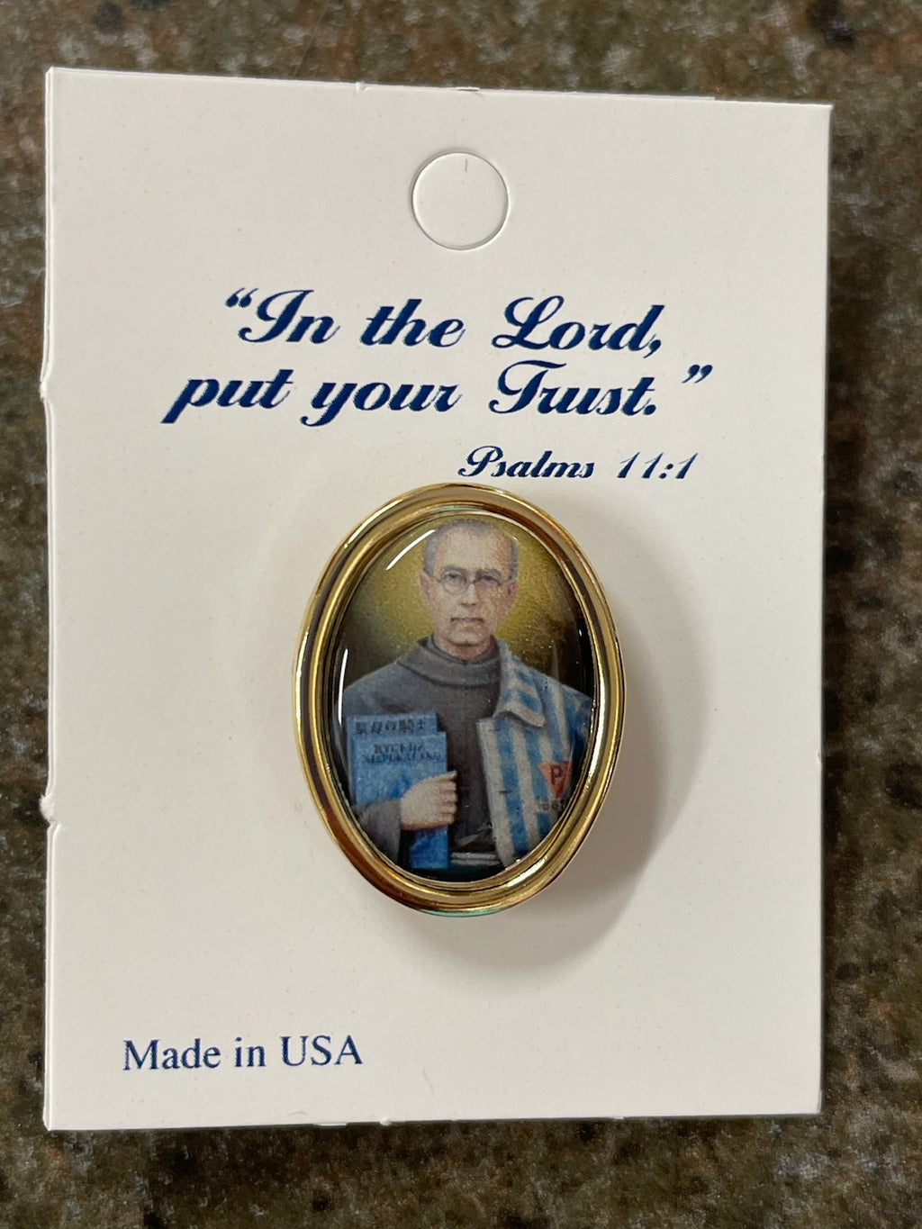 ST MAX KOLBE LAPEL PIN GOLD