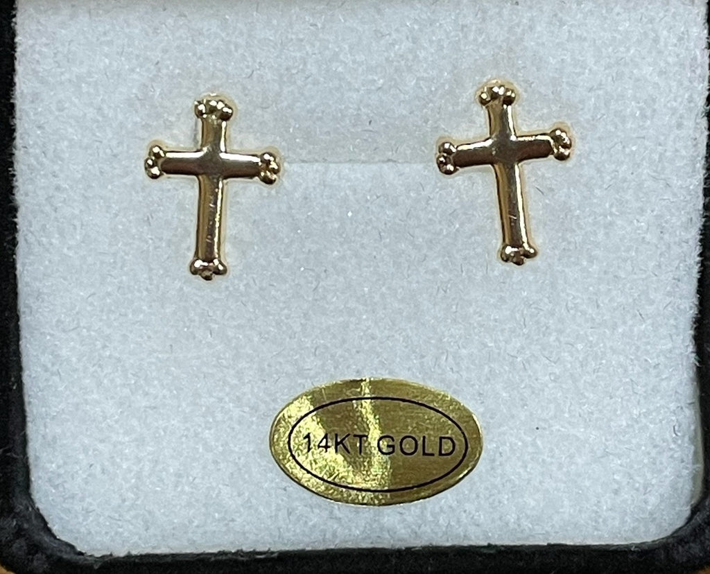 14K GOLD BUDDED CROSS EARRINGS