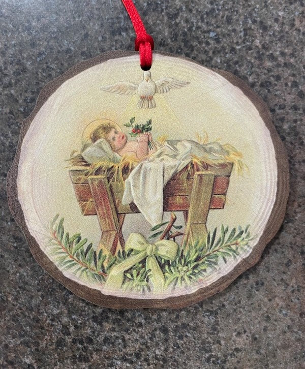 VINTAGE BABY JESUS WOOD ORNMT