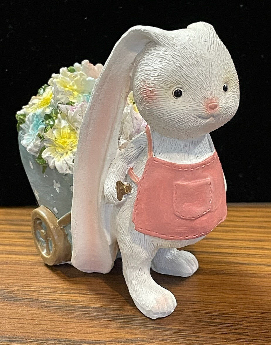 BUNNY WITH BLOOMS STATUE PINK