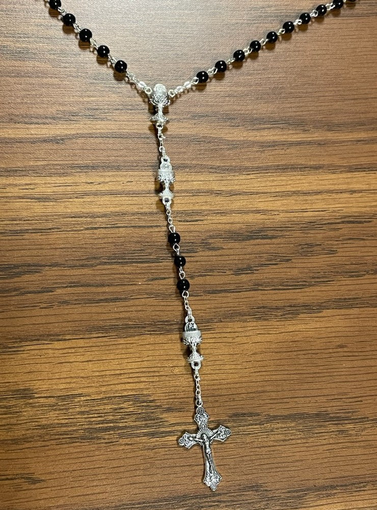 5MM BLACK GLASS COMM ROSARY