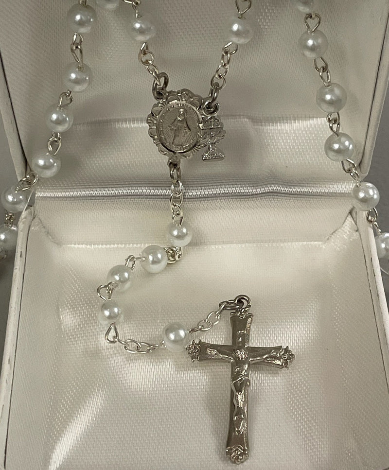 ROUND WHITE PEARL COMM ROSARY
