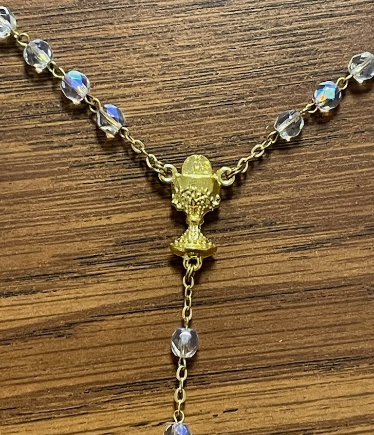 CRYSTAL BEAD GOLD COMM ROSARY