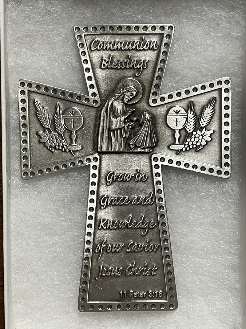 PEWTER COMMUNION GIRL CROSS