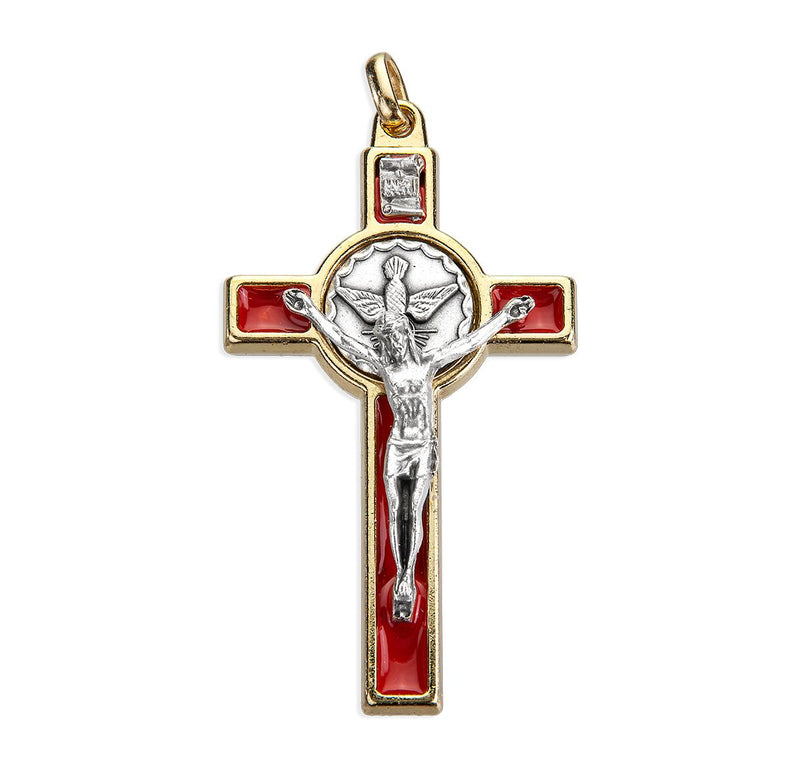 GOLD CRUCIFIX W/RED ENAMEL 3"