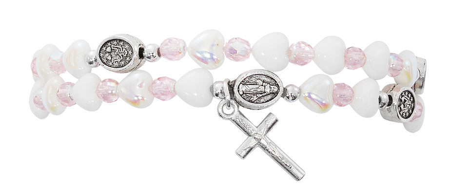 PINK & WHITE HEART WRAP BRACLT