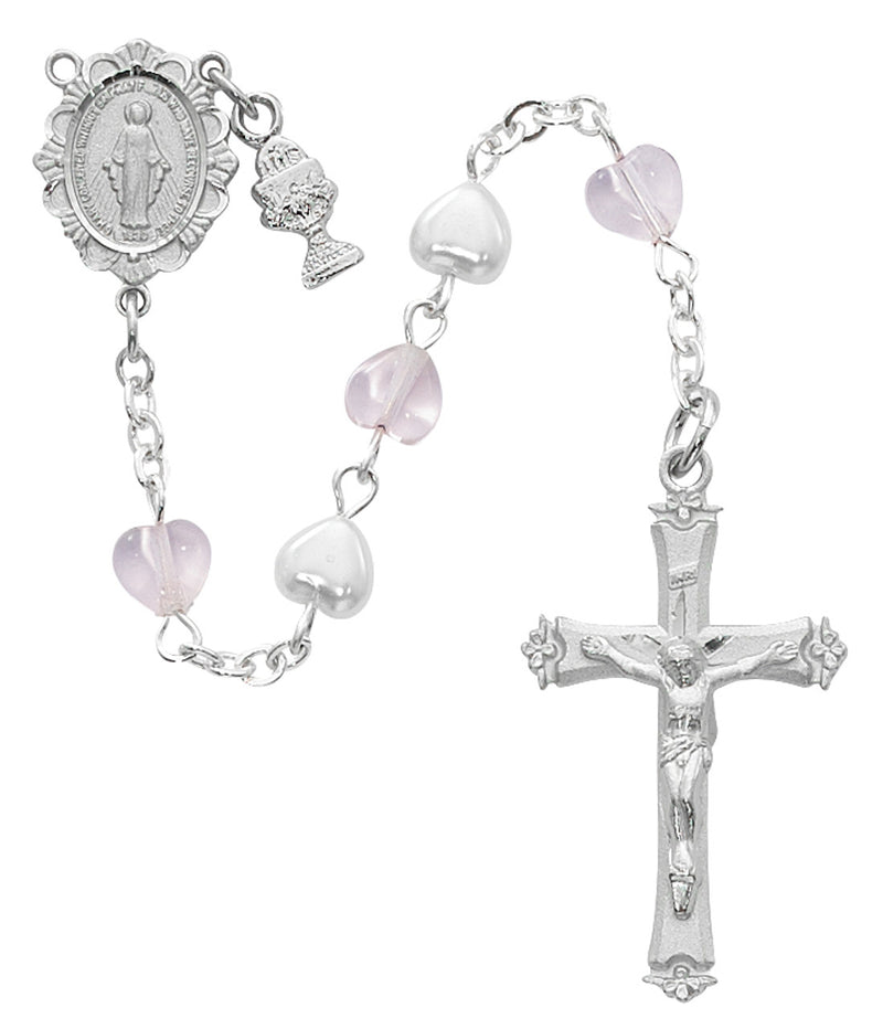 PINK AND PEARL HEART ROSARY