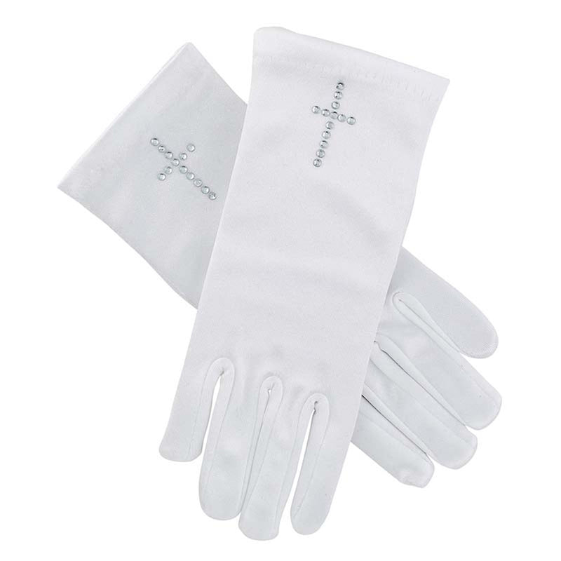 FC SATIN GLOVES W/PEARL CROSS