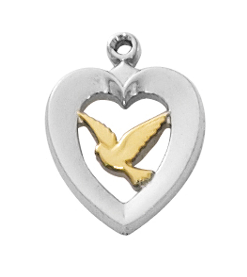 SS TUTONE HEART W/ DOVE 18"