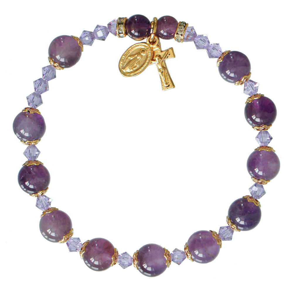 8MM AMETHYST/GOLD ROSARY BRACE