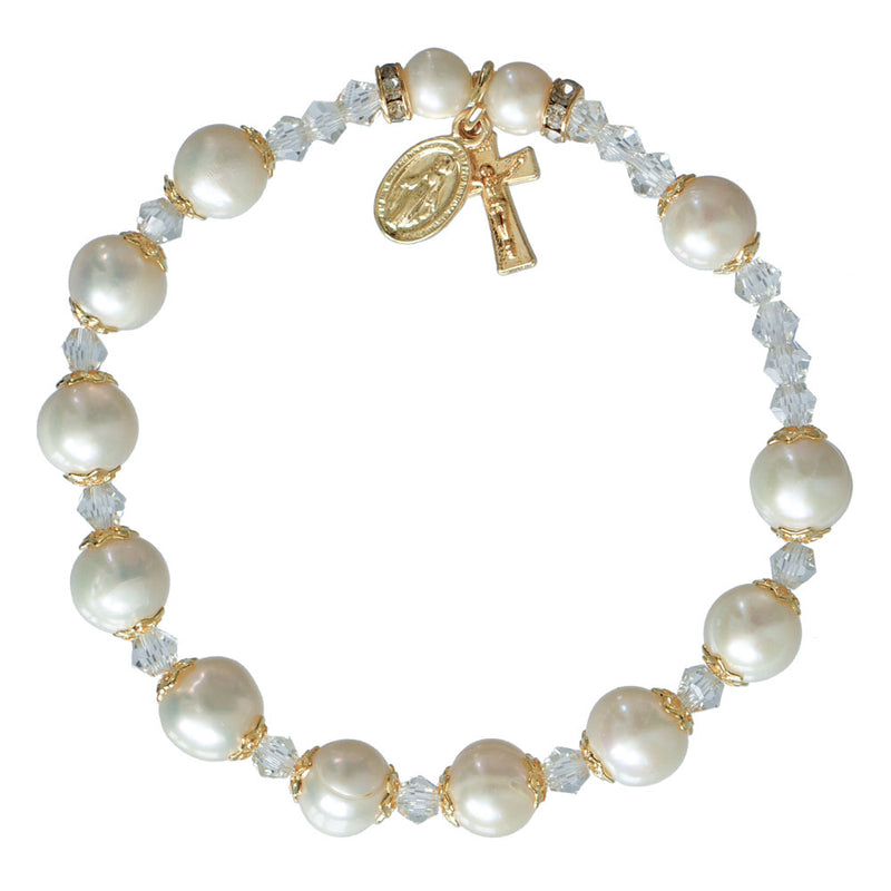 8MM PEARL/GOLD ROSARY BRACE