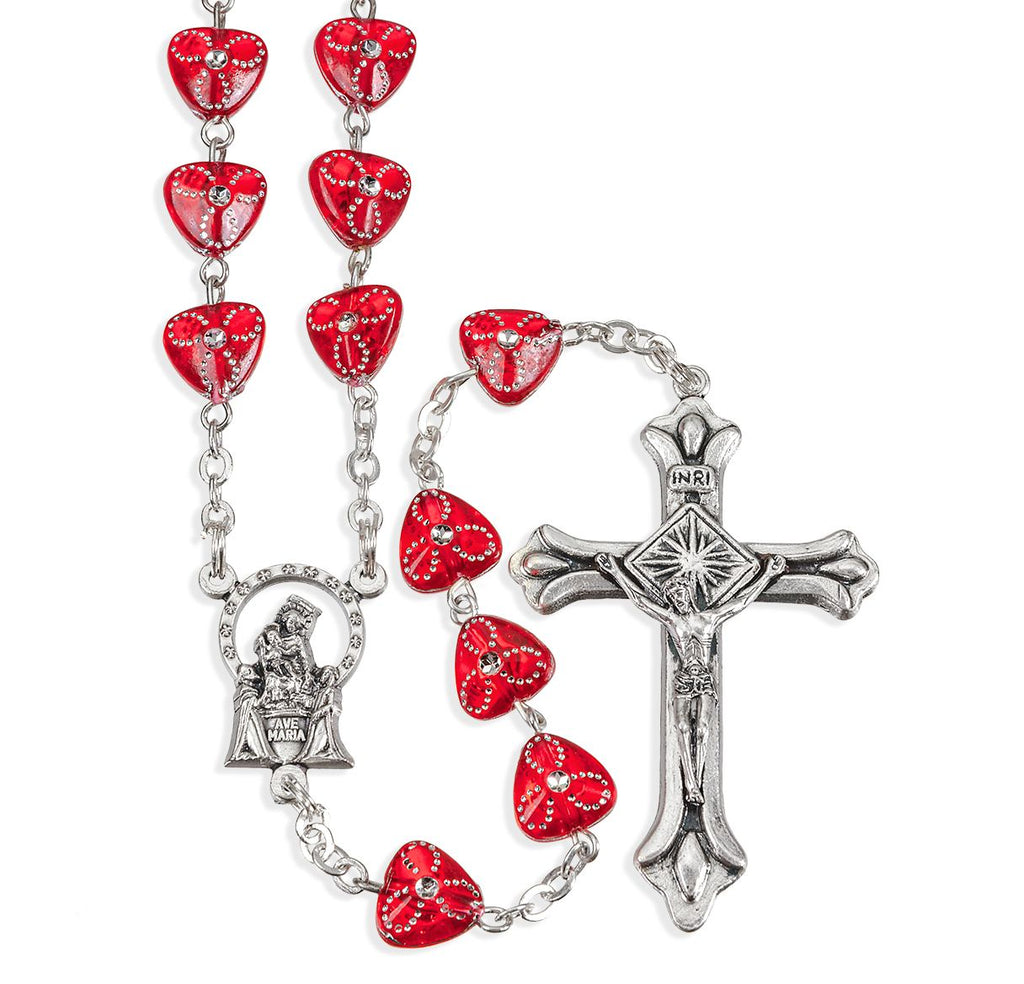 HEART-SHAPED RUBY BEAD ROSARY