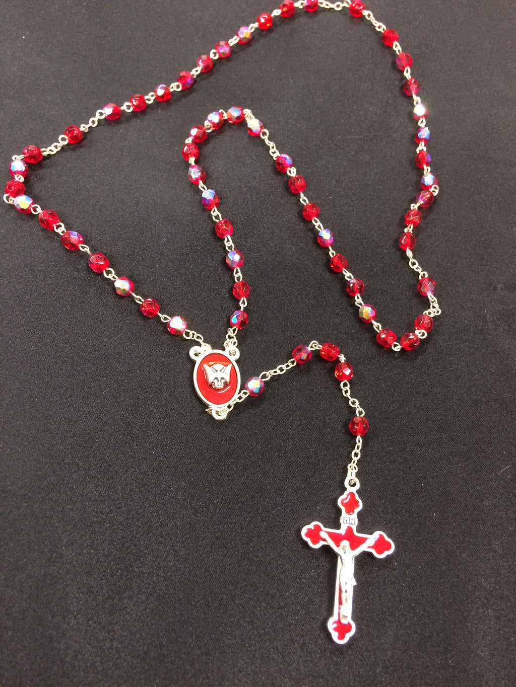 RED GLASS ENAMEL CONFIR ROSARY