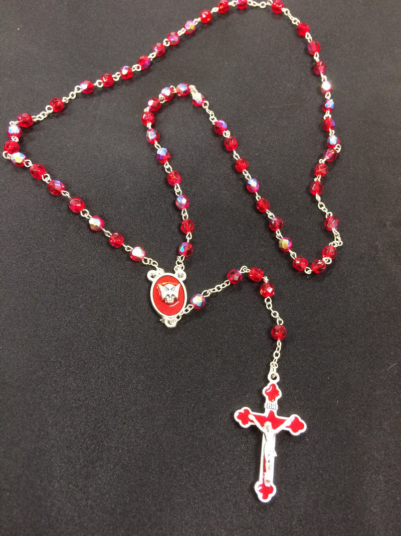 RED GLASS ENAMEL CONFIR ROSARY