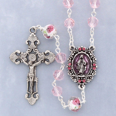 PINK CRYSTAL ROSARY W/LAMPWORK