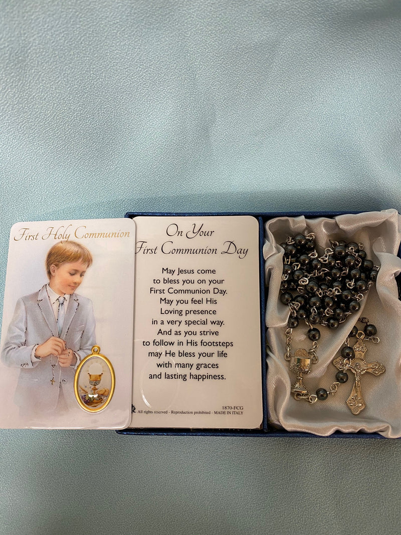 BOY COMMUNION ROSARY/CARD SET