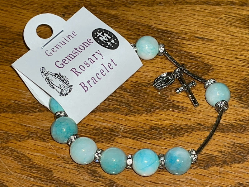 10MM BLUE GEMS ROSARY BRACELET