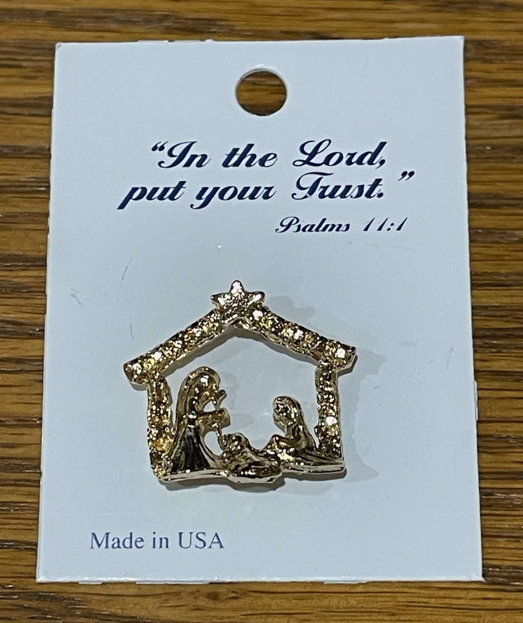 GOLD NATIVITY IN STABLE PIN