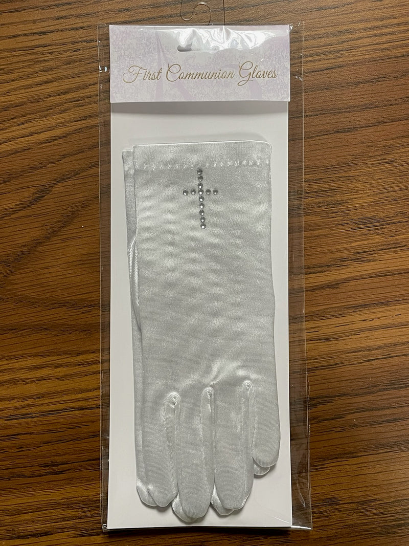 FC SATIN GLOVES W/PEARL CROSS