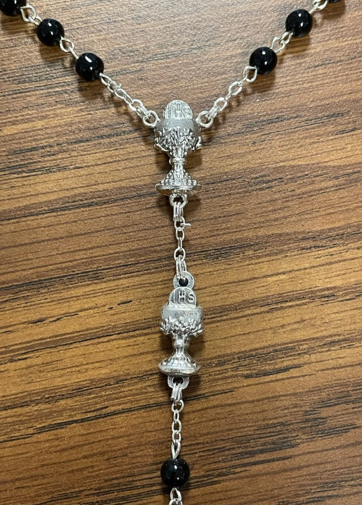 5MM BLACK GLASS COMM ROSARY