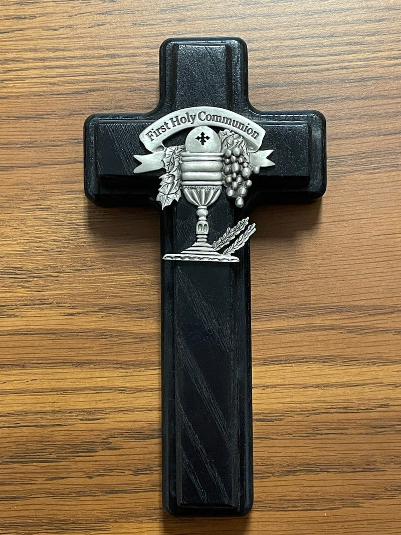 8" COMM ROSARY CROSS BLACK