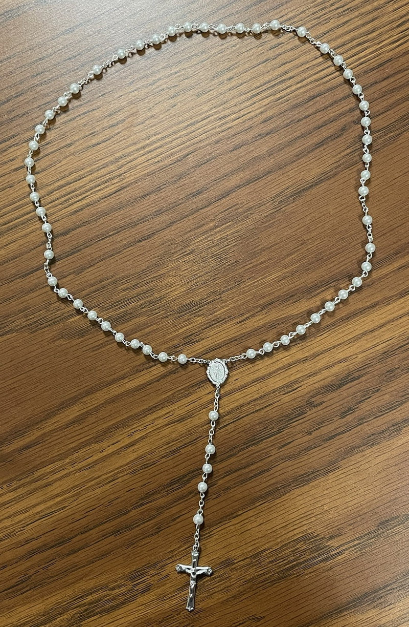 WHITE PEARL ROSARY 5MM COMMUNI