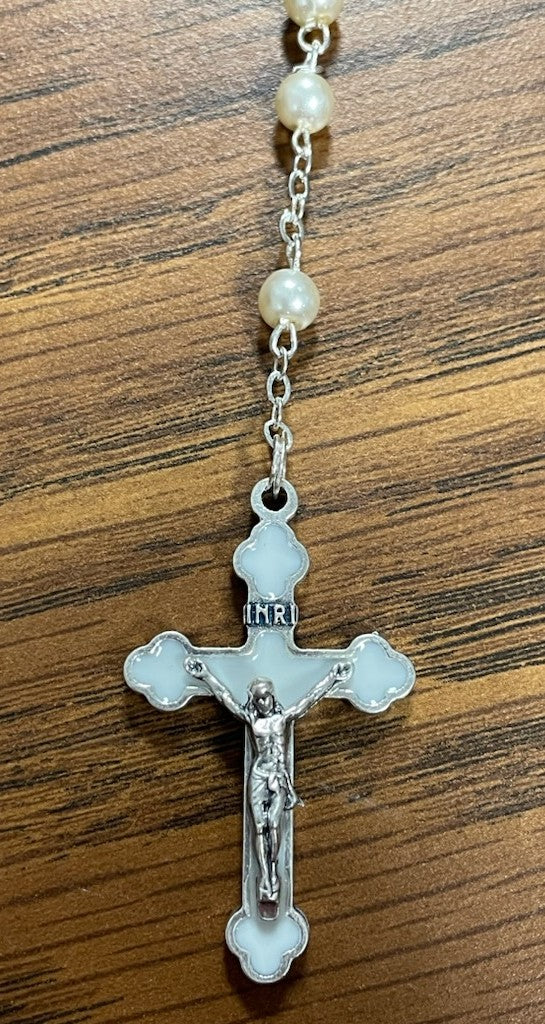 WHT PEARL ENAMEL CRUCIFIX COMM