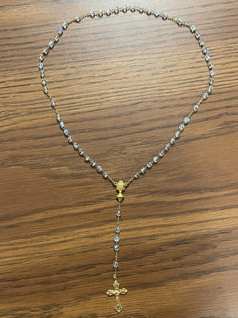 CRYSTAL BEAD GOLD COMM ROSARY