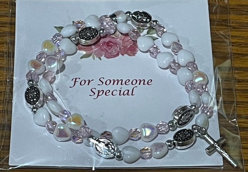 PINK & WHITE HEART WRAP BRACLT