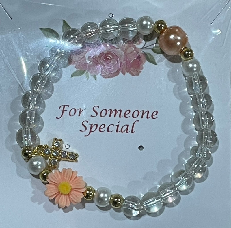 GOLD CRYSTAL PEACH FLWR BRCLT