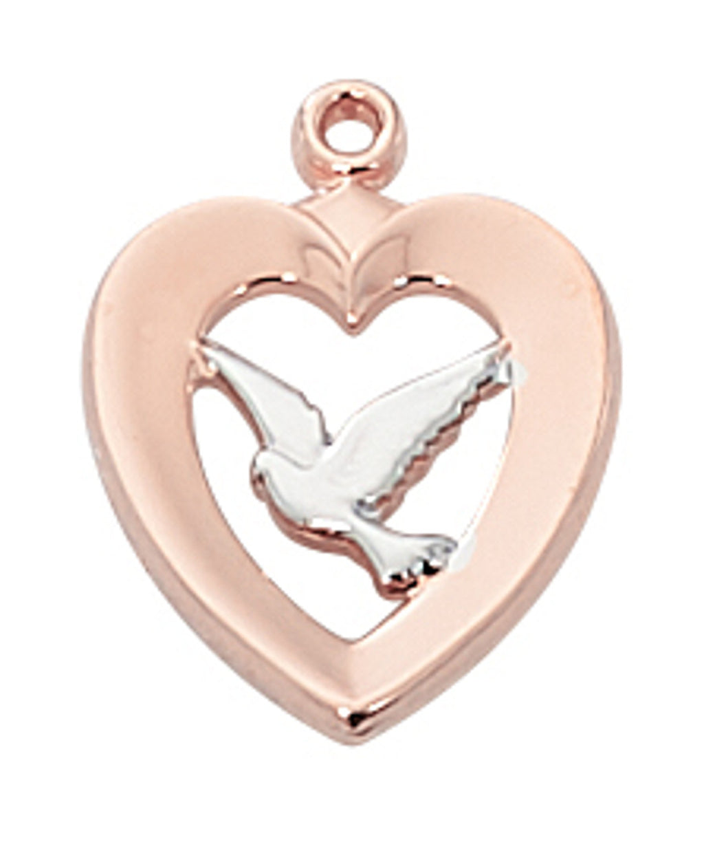 SS ROSE GOLD HEART W/DOVE