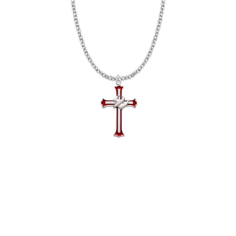 1" SS RED ENAMEL CROSS W/DOVE