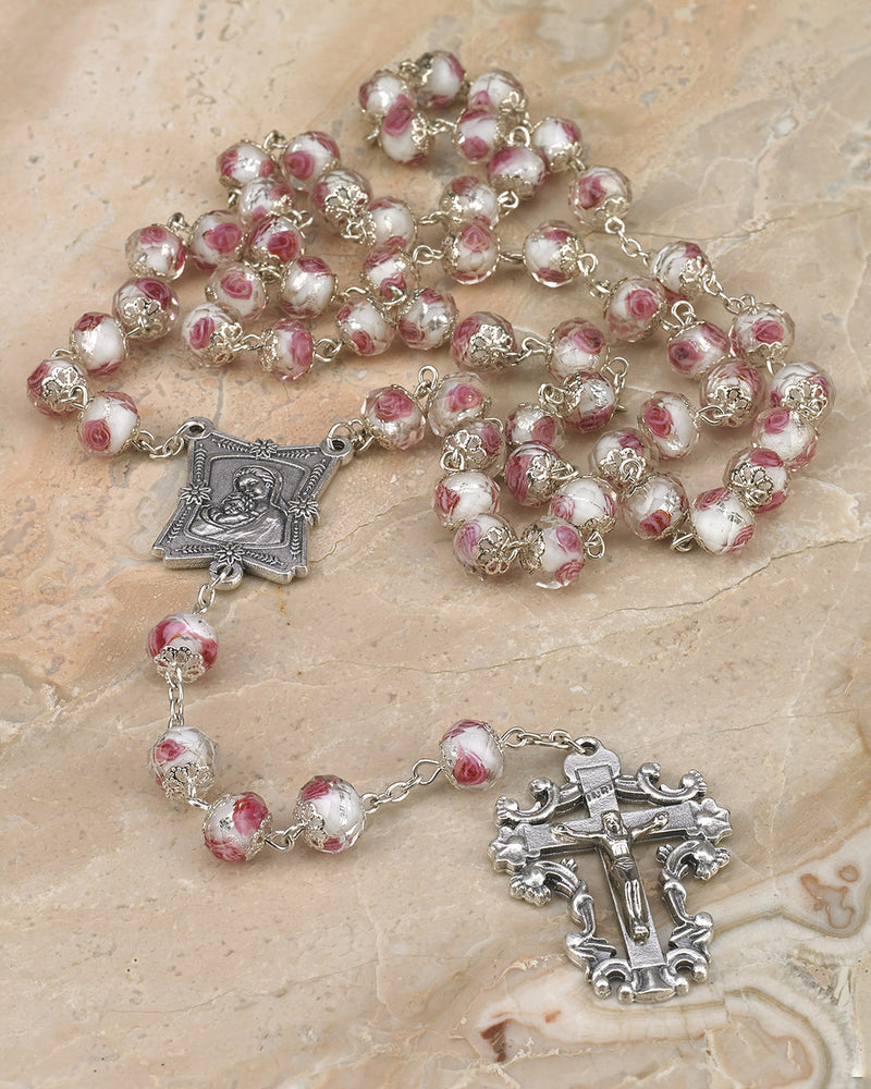 CRYSTAL ROSE 8MM ROSARY W/PAIN