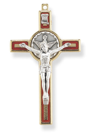 GOLD CRUCIFIX W/RED ENAMEL 3"