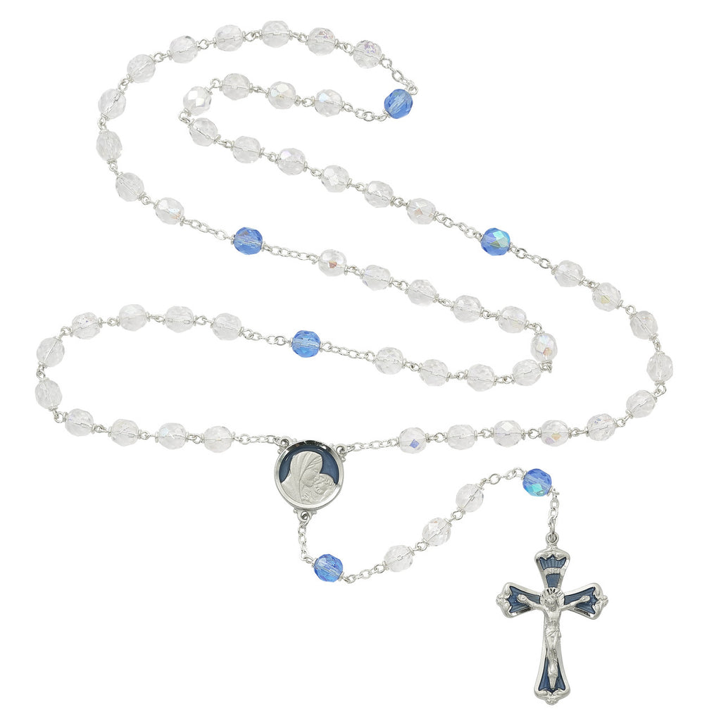 7MM LIGHT BLUE ROSARY W/ENAMEL