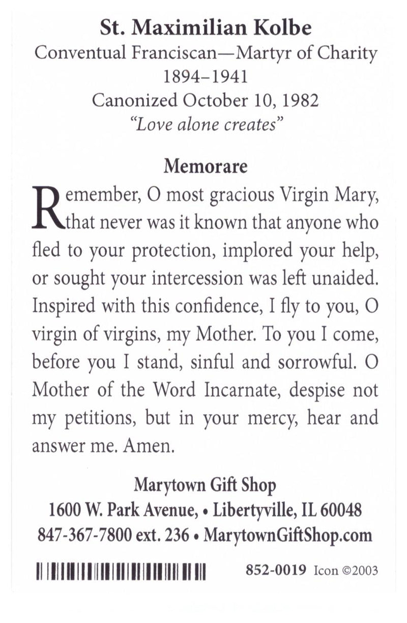 ST MAX KOLBE ICON HOLY CARD