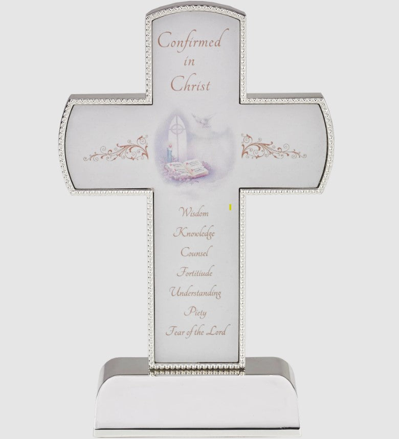 SILVER TONE CONF CROSS W BASE