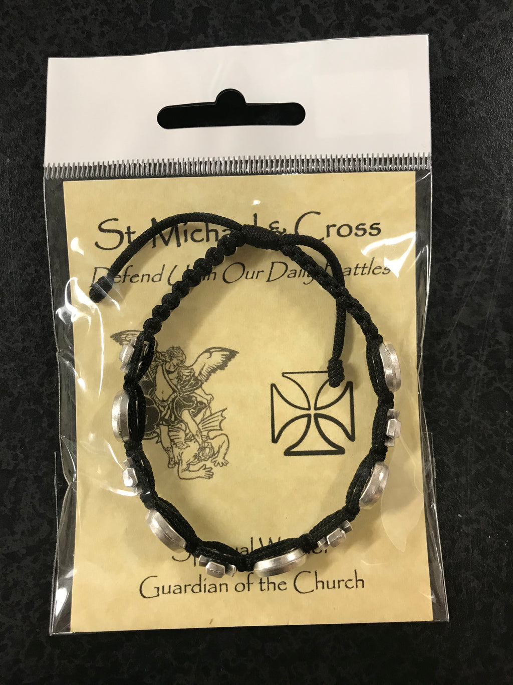 ST MICHAEL CROSS BRACELET BLK