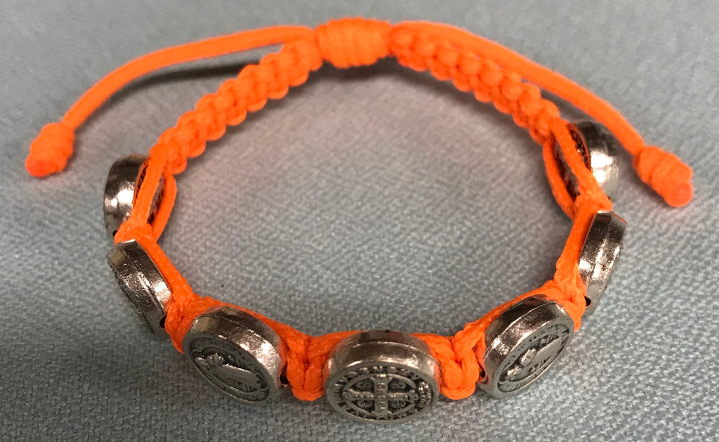 Neon Orange St. Benedict Medal Bracelet. 
