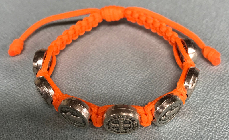 Neon Orange St. Benedict Medal Bracelet. 