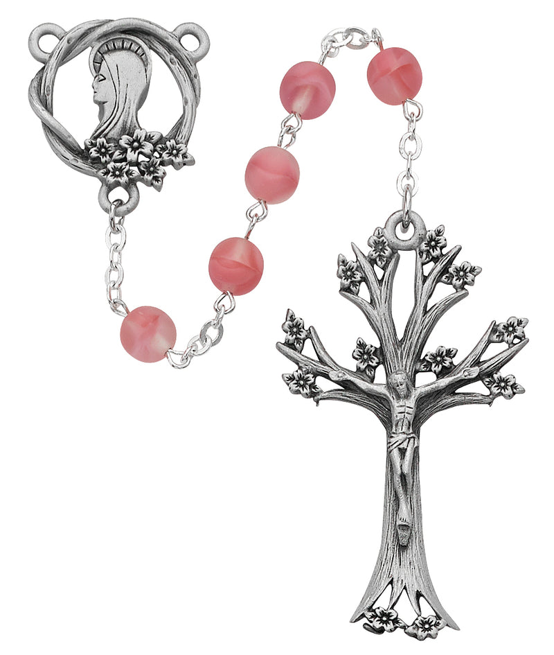 ROSE FROSTED GL ROSARY 7MM