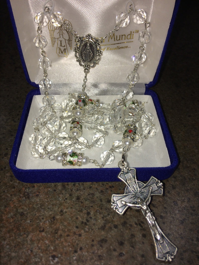CRYSTAL ROSARY W/CLOISONNE