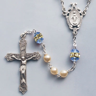 LT SAPPHIRE/PEARL ROSARY