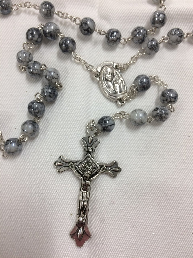 6MM GREYISH BLACK GLASS ROSARY