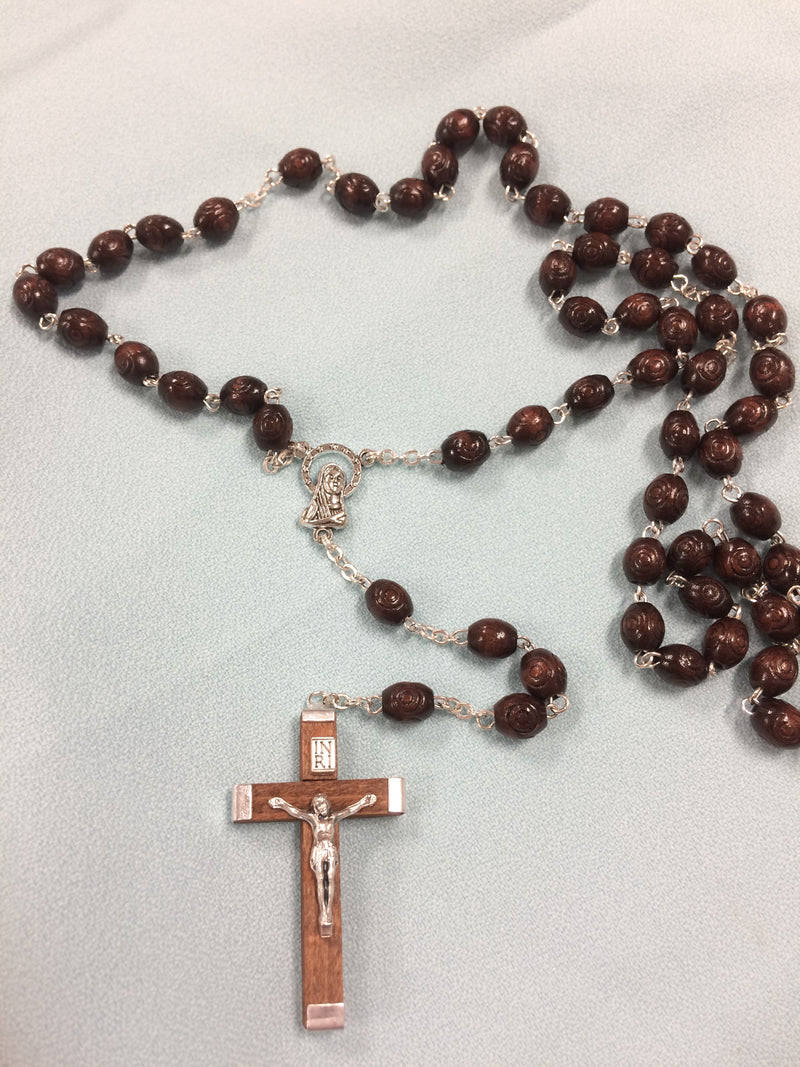 ROUND DARK BROWN WOOD ROSARY