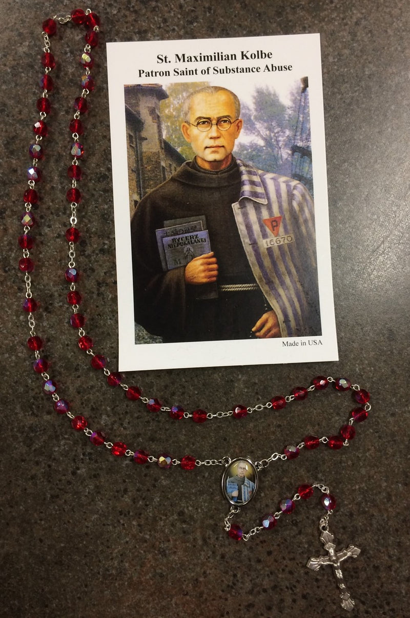 ST MAX ROSARY W/PRAYER CARD