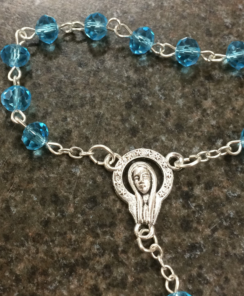 AQUA GLASS BEAD 5X6MM ROSARY