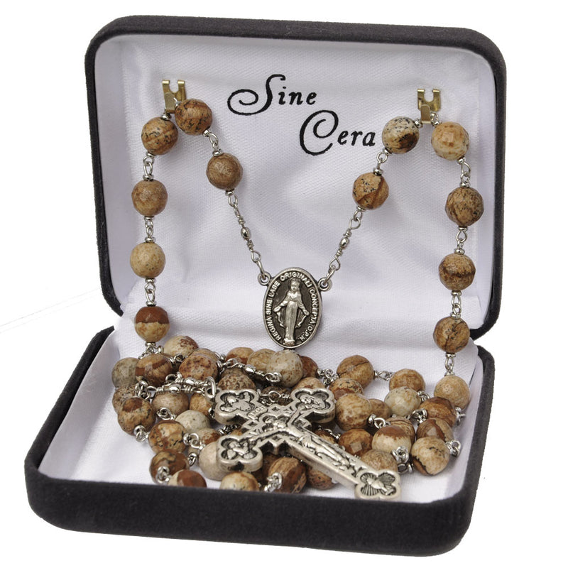 8MM PICTURE JASPER ROSARY