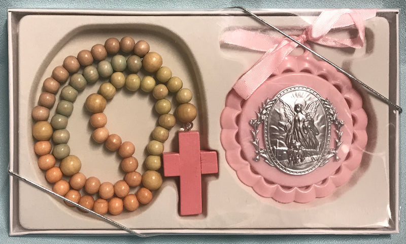 BABY GIR ROSARY-CRIB MEDAL SET